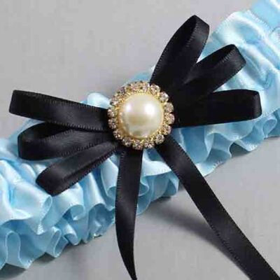 Alice Blue and Black Wedding Garter / Blue Wedding Garters / Wedding Garter / Custom Wedding Garter / Bridal Garter / Prom Garter / Linda Joyce Couture / Personalized Garter / Personalized Wedding Garter / Personalized Prom Garter