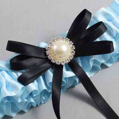 Alice Blue and Black Wedding Garter / Blue Wedding Garters / Wedding Garter / Custom Wedding Garter / Bridal Garter / Prom Garter / Linda Joyce Couture / Personalized Garter / Personalized Wedding Garter / Personalized Prom Garter