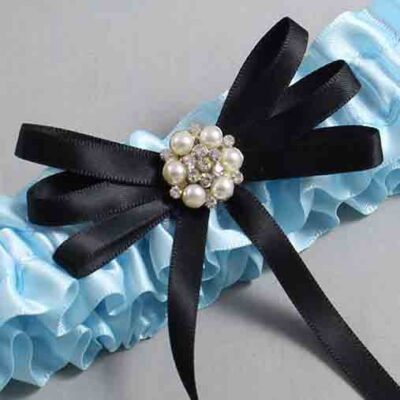 Alice Blue and Black Wedding Garter / Blue Wedding Garters / Wedding Garter / Custom Wedding Garter / Bridal Garter / Prom Garter / Linda Joyce Couture / Personalized Garter / Personalized Wedding Garter / Personalized Prom Garter