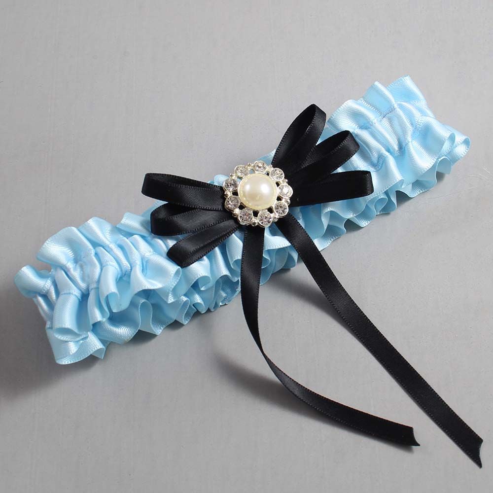 Alice Blue and Black Wedding Garter / Blue Wedding Garters / Wedding Garter / Custom Wedding Garter / Bridal Garter / Prom Garter / Linda Joyce Couture / Personalized Garter / Personalized Wedding Garter / Personalized Prom Garter