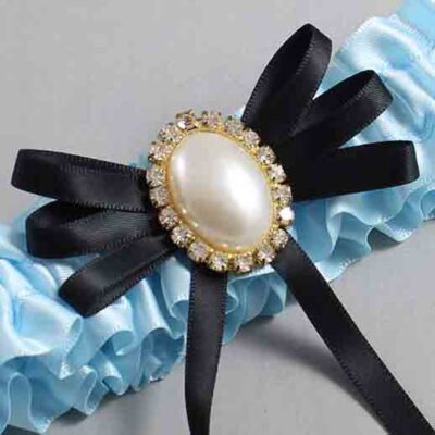 Alice Blue and Black Wedding Garter / Blue Wedding Garters / Wedding Garter / Custom Wedding Garter / Bridal Garter / Prom Garter / Linda Joyce Couture / Personalized Garter / Personalized Wedding Garter / Personalized Prom Garter