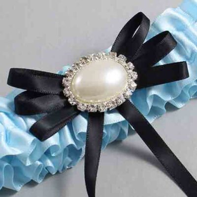 Alice Blue and Black Wedding Garter / Blue Wedding Garters / Wedding Garter / Custom Wedding Garter / Bridal Garter / Prom Garter / Linda Joyce Couture / Personalized Garter / Personalized Wedding Garter / Personalized Prom Garter