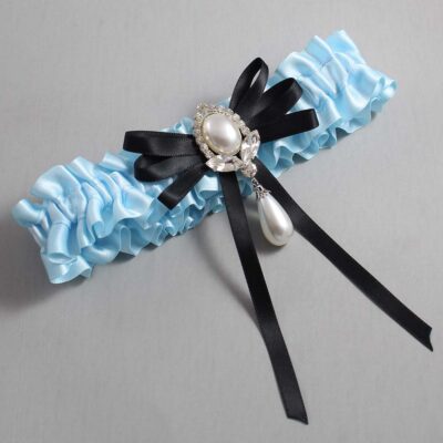 Alice Blue and Black Wedding Garter / Blue Wedding Garters / Wedding Garter / Custom Wedding Garter / Bridal Garter / Prom Garter / Linda Joyce Couture / Personalized Garter / Personalized Wedding Garter / Personalized Prom Garter