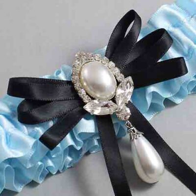 Alice Blue and Black Wedding Garter / Blue Wedding Garters / Wedding Garter / Custom Wedding Garter / Bridal Garter / Prom Garter / Linda Joyce Couture / Personalized Garter / Personalized Wedding Garter / Personalized Prom Garter