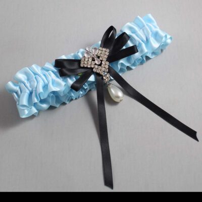 Alice Blue and Black Wedding Garter / Blue Wedding Garters / Wedding Garter / Custom Wedding Garter / Bridal Garter / Prom Garter / Linda Joyce Couture / Personalized Garter / Personalized Wedding Garter / Personalized Prom Garter