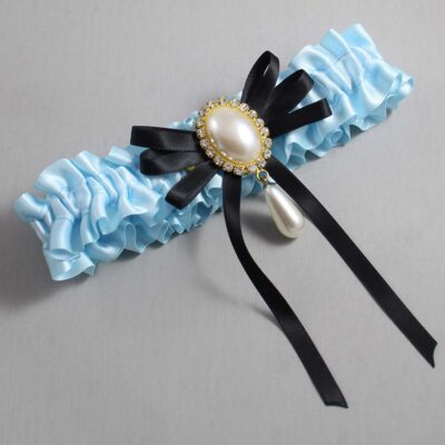 Alice Blue and Black Wedding Garter / Blue Wedding Garters / Wedding Garter / Custom Wedding Garter / Bridal Garter / Prom Garter / Linda Joyce Couture / Personalized Garter / Personalized Wedding Garter / Personalized Prom Garter