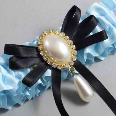 Alice Blue and Black Wedding Garter / Blue Wedding Garters / Wedding Garter / Custom Wedding Garter / Bridal Garter / Prom Garter / Linda Joyce Couture / Personalized Garter / Personalized Wedding Garter / Personalized Prom Garter