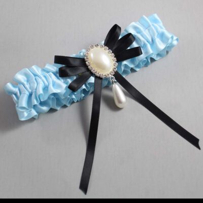 Alice Blue and Black Wedding Garter / Blue Wedding Garters / Wedding Garter / Custom Wedding Garter / Bridal Garter / Prom Garter / Linda Joyce Couture / Personalized Garter / Personalized Wedding Garter / Personalized Prom Garter