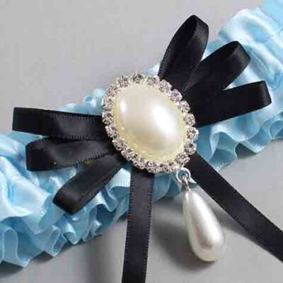 Alice Blue and Black Wedding Garter / Blue Wedding Garters / Wedding Garter / Custom Wedding Garter / Bridal Garter / Prom Garter / Linda Joyce Couture / Personalized Garter / Personalized Wedding Garter / Personalized Prom Garter