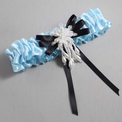 Alice Blue and Black Wedding Garter / Blue Wedding Garters / Wedding Garter / Custom Wedding Garter / Bridal Garter / Prom Garter / Linda Joyce Couture / Personalized Garter / Personalized Wedding Garter / Personalized Prom Garter