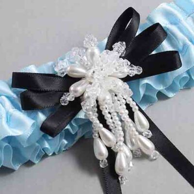 Alice Blue and Black Wedding Garter / Blue Wedding Garters / Wedding Garter / Custom Wedding Garter / Bridal Garter / Prom Garter / Linda Joyce Couture / Personalized Garter / Personalized Wedding Garter / Personalized Prom Garter