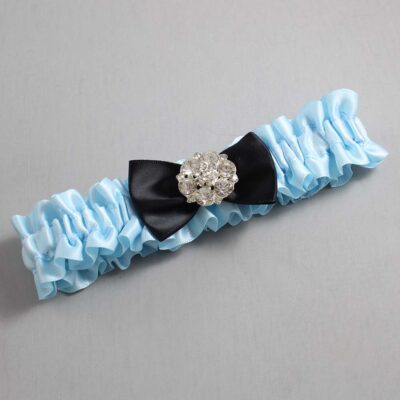 Alice Blue and Black Satin Wedding Garter / Blue Wedding Garters / Wedding Garter / Custom Wedding Garter / Bridal Garter / Prom Garter / Linda Joyce Couture / Personalized Garter / Personalized Wedding Garter / Personalized Prom Garter