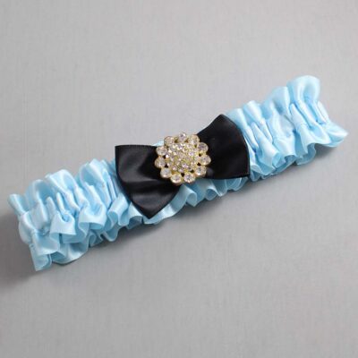 Alice Blue and Black Satin Wedding Garter / Blue Wedding Garters / Wedding Garter / Custom Wedding Garter / Bridal Garter / Prom Garter / Linda Joyce Couture / Personalized Garter / Personalized Wedding Garter / Personalized Prom Garter