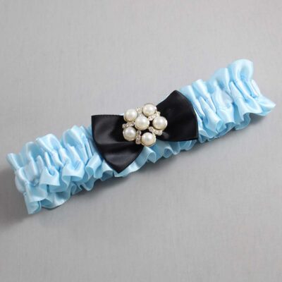 Alice Blue and Black Satin Wedding Garter / Blue Wedding Garters / Wedding Garter / Custom Wedding Garter / Bridal Garter / Prom Garter / Linda Joyce Couture / Personalized Garter / Personalized Wedding Garter / Personalized Prom Garter