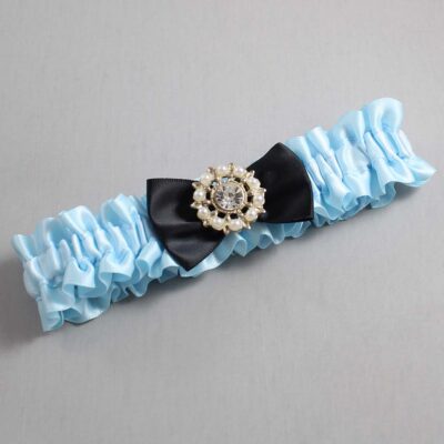 Alice Blue and Black Satin Wedding Garter / Blue Wedding Garters / Wedding Garter / Custom Wedding Garter / Bridal Garter / Prom Garter / Linda Joyce Couture / Personalized Garter / Personalized Wedding Garter / Personalized Prom Garter