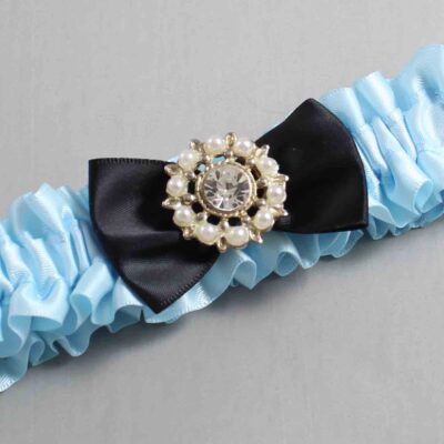 Alice Blue and Black Satin Wedding Garter / Blue Wedding Garters / Wedding Garter / Custom Wedding Garter / Bridal Garter / Prom Garter / Linda Joyce Couture / Personalized Garter / Personalized Wedding Garter / Personalized Prom Garter