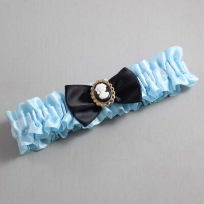 Alice Blue and Black Satin Wedding Garter / Blue Wedding Garters / Wedding Garter / Custom Wedding Garter / Bridal Garter / Prom Garter / Linda Joyce Couture / Personalized Garter / Personalized Wedding Garter / Personalized Prom Garter