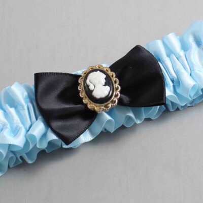 Alice Blue and Black Satin Wedding Garter / Blue Wedding Garters / Wedding Garter / Custom Wedding Garter / Bridal Garter / Prom Garter / Linda Joyce Couture / Personalized Garter / Personalized Wedding Garter / Personalized Prom Garter