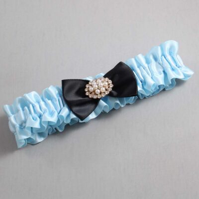 Alice Blue and Black Satin Wedding Garter / Blue Wedding Garters / Wedding Garter / Custom Wedding Garter / Bridal Garter / Prom Garter / Linda Joyce Couture / Personalized Garter / Personalized Wedding Garter / Personalized Prom Garter