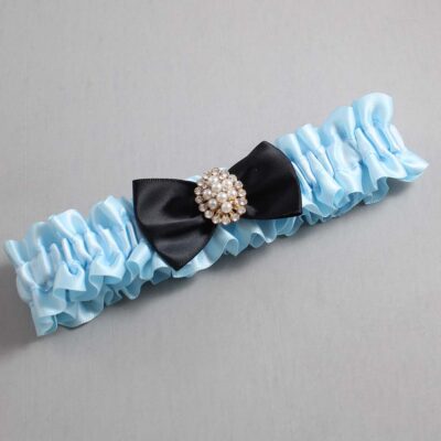 Alice Blue and Black Satin Wedding Garter / Blue Wedding Garters / Wedding Garter / Custom Wedding Garter / Bridal Garter / Prom Garter / Linda Joyce Couture / Personalized Garter / Personalized Wedding Garter / Personalized Prom Garter