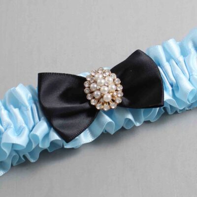 Alice Blue and Black Satin Wedding Garter / Blue Wedding Garters / Wedding Garter / Custom Wedding Garter / Bridal Garter / Prom Garter / Linda Joyce Couture / Personalized Garter / Personalized Wedding Garter / Personalized Prom Garter