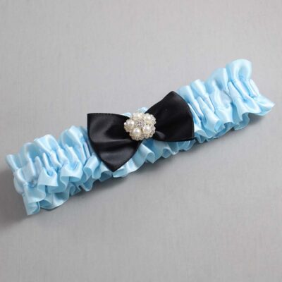 Alice Blue and Black Satin Wedding Garter / Blue Wedding Garters / Wedding Garter / Custom Wedding Garter / Bridal Garter / Prom Garter / Linda Joyce Couture / Personalized Garter / Personalized Wedding Garter / Personalized Prom Garter