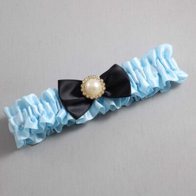 Alice Blue and Black Satin Wedding Garter / Blue Wedding Garters / Wedding Garter / Custom Wedding Garter / Bridal Garter / Prom Garter / Linda Joyce Couture / Personalized Garter / Personalized Wedding Garter / Personalized Prom Garter