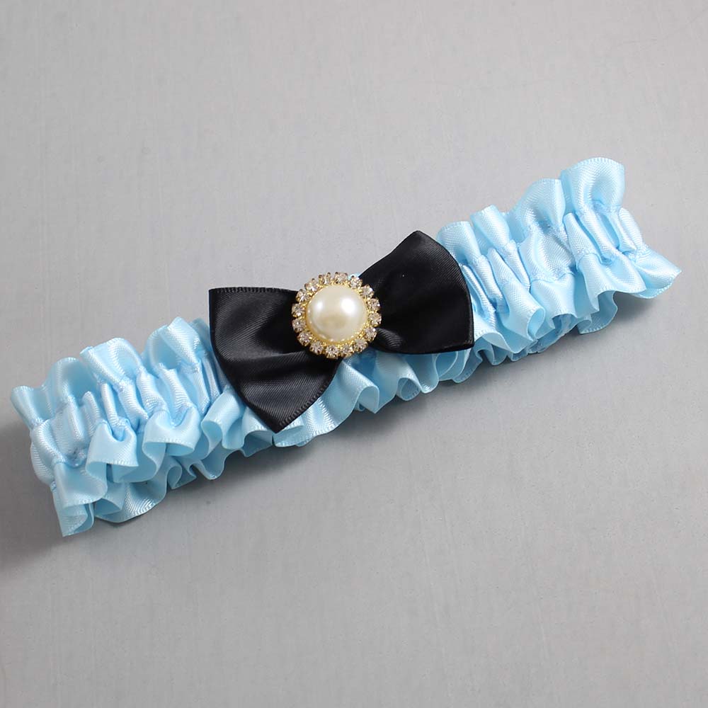 Alice Blue and Black Satin Wedding Garter / Blue Wedding Garters / Wedding Garter / Custom Wedding Garter / Bridal Garter / Prom Garter / Linda Joyce Couture / Personalized Garter / Personalized Wedding Garter / Personalized Prom Garter
