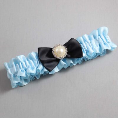 Alice Blue and Black Satin Wedding Garter / Blue Wedding Garters / Wedding Garter / Custom Wedding Garter / Bridal Garter / Prom Garter / Linda Joyce Couture / Personalized Garter / Personalized Wedding Garter / Personalized Prom Garter