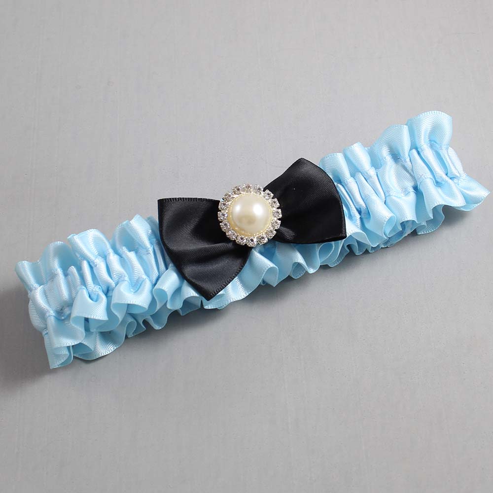 Alice Blue and Black Satin Wedding Garter / Blue Wedding Garters / Wedding Garter / Custom Wedding Garter / Bridal Garter / Prom Garter / Linda Joyce Couture / Personalized Garter / Personalized Wedding Garter / Personalized Prom Garter