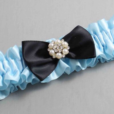 Alice Blue and Black Satin Wedding Garter / Blue Wedding Garters / Wedding Garter / Custom Wedding Garter / Bridal Garter / Prom Garter / Linda Joyce Couture / Personalized Garter / Personalized Wedding Garter / Personalized Prom Garter