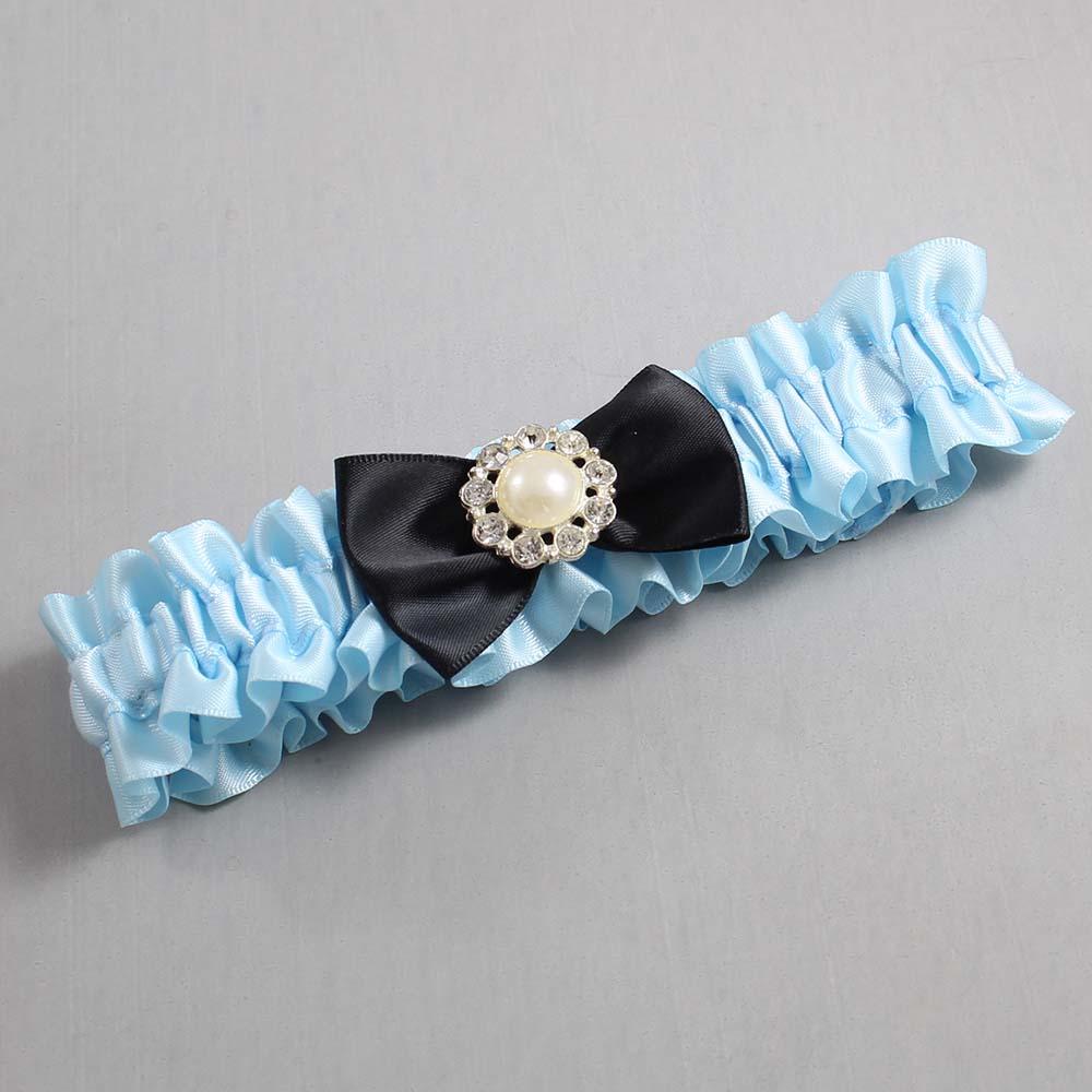 Alice Blue and Black Satin Wedding Garter / Blue Wedding Garters / Wedding Garter / Custom Wedding Garter / Bridal Garter / Prom Garter / Linda Joyce Couture / Personalized Garter / Personalized Wedding Garter / Personalized Prom Garter