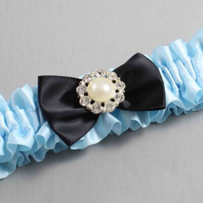 Alice Blue and Black Satin Wedding Garter / Blue Wedding Garters / Wedding Garter / Custom Wedding Garter / Bridal Garter / Prom Garter / Linda Joyce Couture / Personalized Garter / Personalized Wedding Garter / Personalized Prom Garter