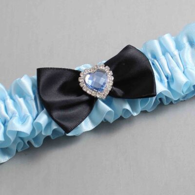 Alice Blue and Black Satin Wedding Garter / Blue Wedding Garters / Wedding Garter / Custom Wedding Garter / Bridal Garter / Prom Garter / Linda Joyce Couture / Personalized Garter / Personalized Wedding Garter / Personalized Prom Garter