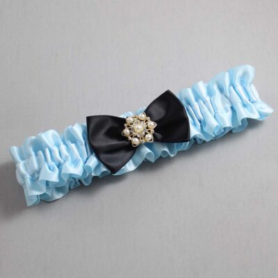Alice Blue and Black Satin Wedding Garter / Blue Wedding Garters / Wedding Garter / Custom Wedding Garter / Bridal Garter / Prom Garter / Linda Joyce Couture / Personalized Garter / Personalized Wedding Garter / Personalized Prom Garter