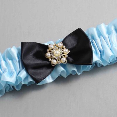Alice Blue and Black Satin Wedding Garter / Blue Wedding Garters / Wedding Garter / Custom Wedding Garter / Bridal Garter / Prom Garter / Linda Joyce Couture / Personalized Garter / Personalized Wedding Garter / Personalized Prom Garter