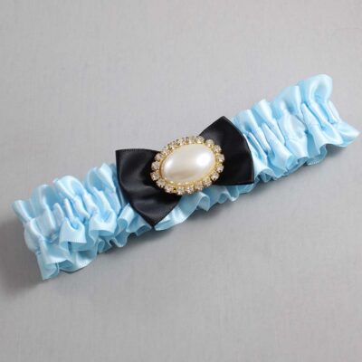 Alice Blue and Black Satin Wedding Garter / Blue Wedding Garters / Wedding Garter / Custom Wedding Garter / Bridal Garter / Prom Garter / Linda Joyce Couture / Personalized Garter / Personalized Wedding Garter / Personalized Prom Garter