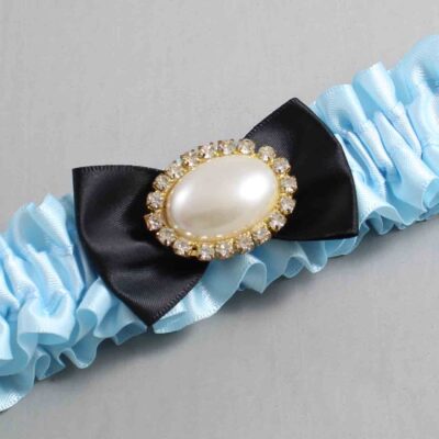 Alice Blue and Black Satin Wedding Garter / Blue Wedding Garters / Wedding Garter / Custom Wedding Garter / Bridal Garter / Prom Garter / Linda Joyce Couture / Personalized Garter / Personalized Wedding Garter / Personalized Prom Garter