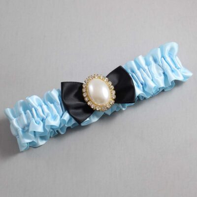 Alice Blue and Black Satin Wedding Garter / Blue Wedding Garters / Wedding Garter / Custom Wedding Garter / Bridal Garter / Prom Garter / Linda Joyce Couture / Personalized Garter / Personalized Wedding Garter / Personalized Prom Garter
