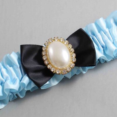 Alice Blue and Black Satin Wedding Garter / Blue Wedding Garters / Wedding Garter / Custom Wedding Garter / Bridal Garter / Prom Garter / Linda Joyce Couture / Personalized Garter / Personalized Wedding Garter / Personalized Prom Garter