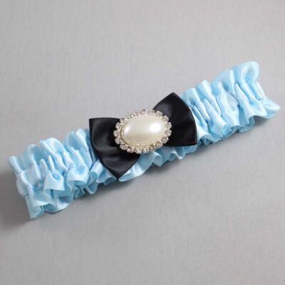 Alice Blue and Black Satin Wedding Garter / Blue Wedding Garters / Wedding Garter / Custom Wedding Garter / Bridal Garter / Prom Garter / Linda Joyce Couture / Personalized Garter / Personalized Wedding Garter / Personalized Prom Garter