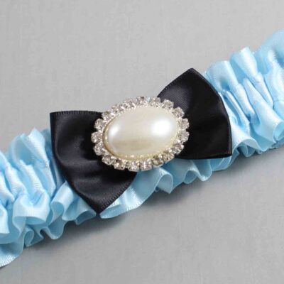 Alice Blue and Black Satin Wedding Garter / Blue Wedding Garters / Wedding Garter / Custom Wedding Garter / Bridal Garter / Prom Garter / Linda Joyce Couture / Personalized Garter / Personalized Wedding Garter / Personalized Prom Garter
