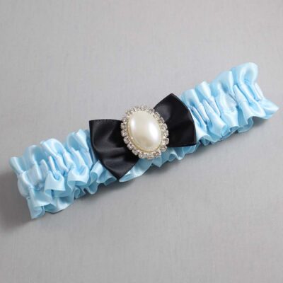 Alice Blue and Black Satin Wedding Garter / Blue Wedding Garters / Wedding Garter / Custom Wedding Garter / Bridal Garter / Prom Garter / Linda Joyce Couture / Personalized Garter / Personalized Wedding Garter / Personalized Prom Garter