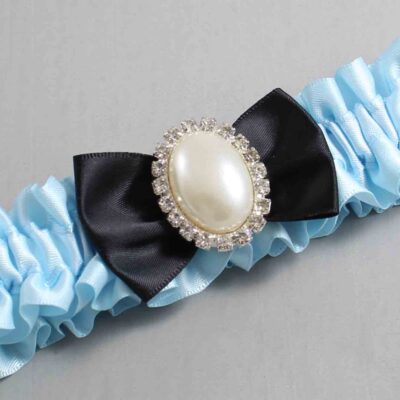 Alice Blue and Black Satin Wedding Garter / Blue Wedding Garters / Wedding Garter / Custom Wedding Garter / Bridal Garter / Prom Garter / Linda Joyce Couture / Personalized Garter / Personalized Wedding Garter / Personalized Prom Garter