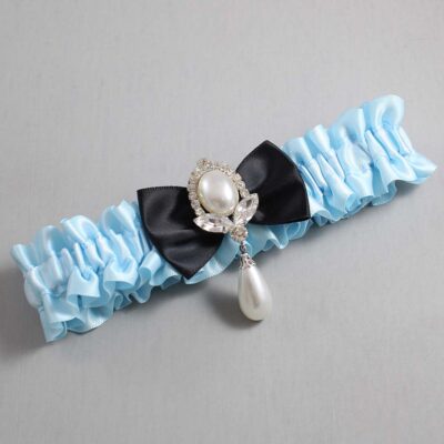 Alice Blue and Black Satin Wedding Garter / Blue Wedding Garters / Wedding Garter / Custom Wedding Garter / Bridal Garter / Prom Garter / Linda Joyce Couture / Personalized Garter / Personalized Wedding Garter / Personalized Prom Garter