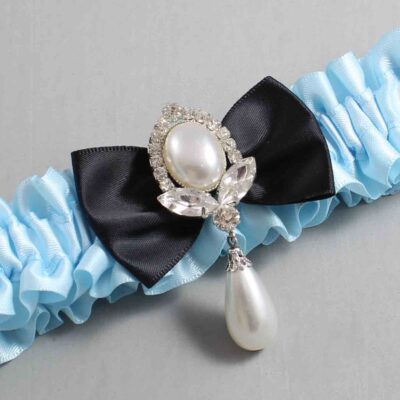 Alice Blue and Black Satin Wedding Garter / Blue Wedding Garters / Wedding Garter / Custom Wedding Garter / Bridal Garter / Prom Garter / Linda Joyce Couture / Personalized Garter / Personalized Wedding Garter / Personalized Prom Garter