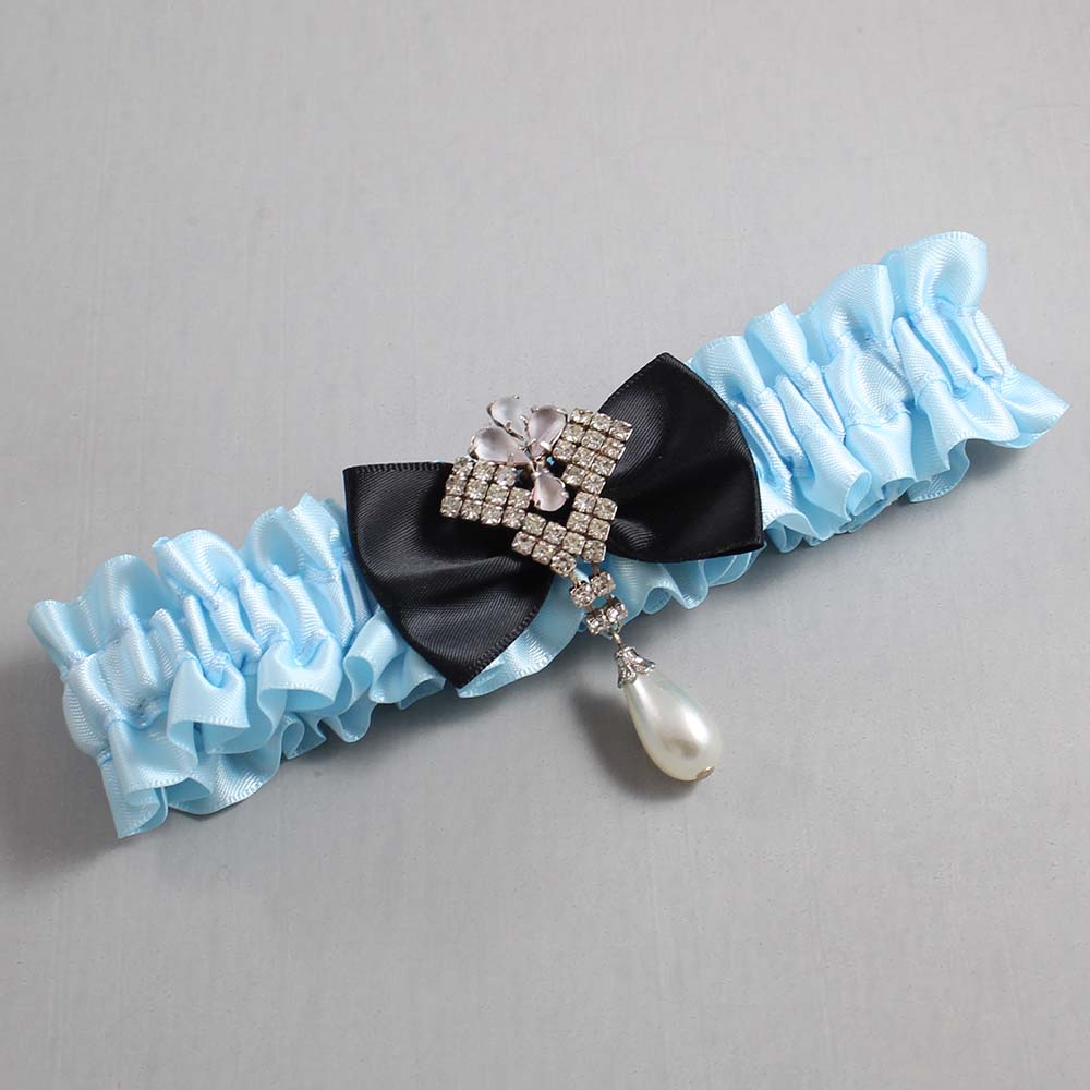Alice Blue and Black Satin Wedding Garter / Blue Wedding Garters / Wedding Garter / Custom Wedding Garter / Bridal Garter / Prom Garter / Linda Joyce Couture / Personalized Garter / Personalized Wedding Garter / Personalized Prom Garter