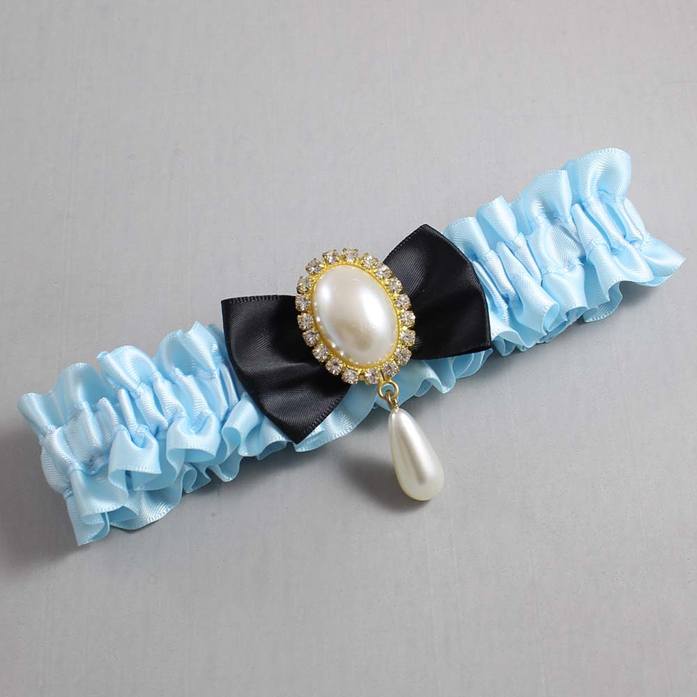 Alice Blue and Black Satin Wedding Garter / Blue Wedding Garters / Wedding Garter / Custom Wedding Garter / Bridal Garter / Prom Garter / Linda Joyce Couture / Personalized Garter / Personalized Wedding Garter / Personalized Prom Garter