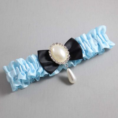 Alice Blue and Black Satin Wedding Garter / Blue Wedding Garters / Wedding Garter / Custom Wedding Garter / Bridal Garter / Prom Garter / Linda Joyce Couture / Personalized Garter / Personalized Wedding Garter / Personalized Prom Garter