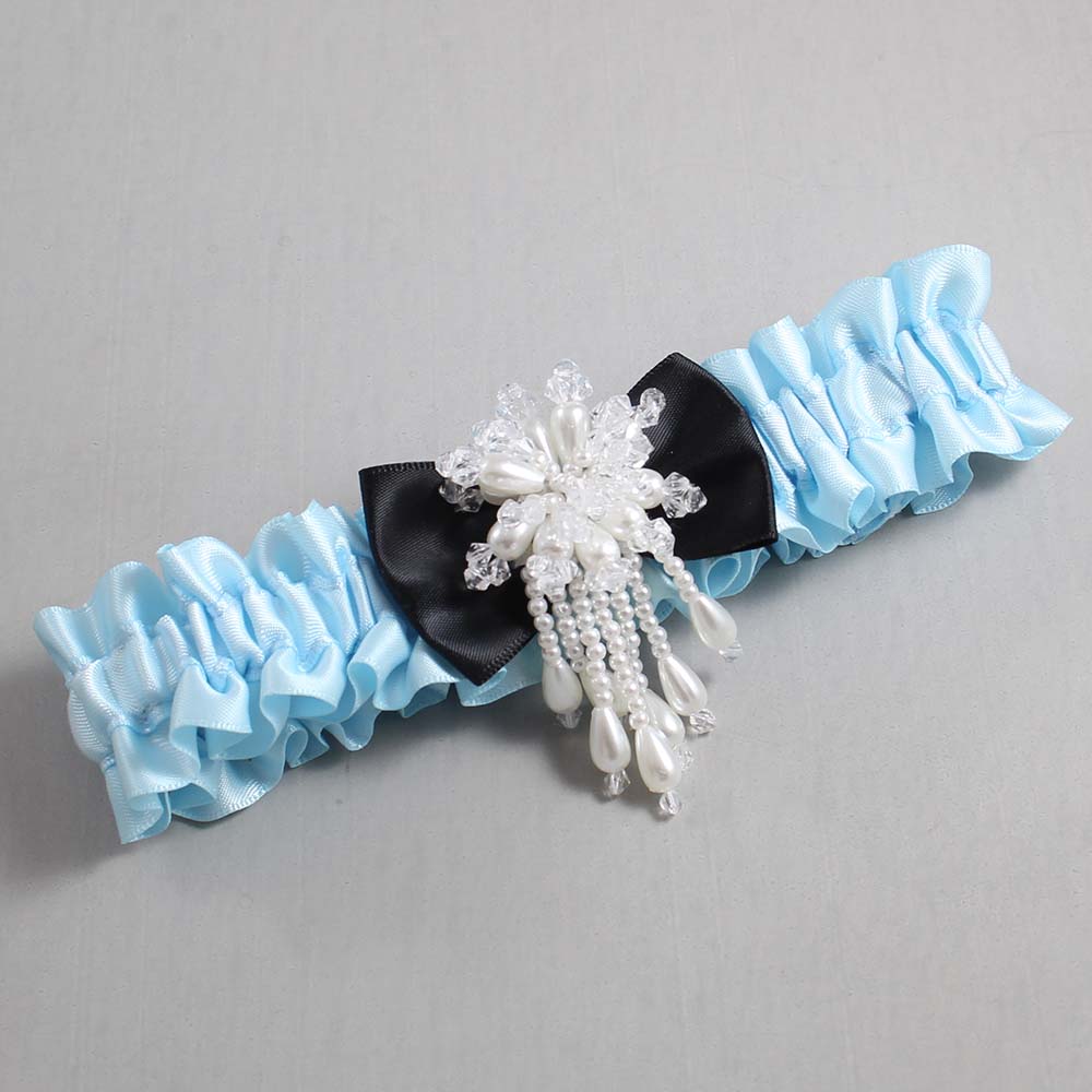 Alice Blue and Black Satin Wedding Garter / Blue Wedding Garters / Wedding Garter / Custom Wedding Garter / Bridal Garter / Prom Garter / Linda Joyce Couture / Personalized Garter / Personalized Wedding Garter / Personalized Prom Garter